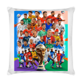 Fußball-Stars Collage Kissen – Weltmeisterschaft Edition mit ikonischem Pokal